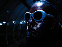 a person wearing sunglasses in a tunnel
