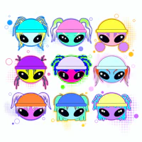 a group of aliens with different hairstyles on a white background