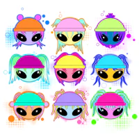 a group of aliens with different hairstyles on a white background